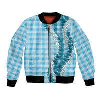 Blue Hawaii Palaka Bomber Jacket Hawaiian Honohono Lei