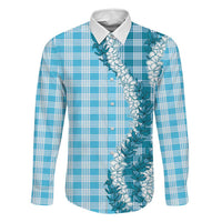 Blue Hawaii Palaka Family Matching Off The Shoulder Long Sleeve Dress and Hawaiian Shirt Hawaiian Honohono Lei LT05 Dad's Shirt - Long Sleeve Blue - Polynesian Pride