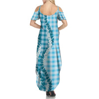 Blue Hawaii Palaka Family Matching Summer Maxi Dress and Hawaiian Shirt Hawaiian Honohono Lei LT05 - Polynesian Pride
