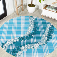 Blue Hawaii Palaka Round Carpet Hawaiian Honohono Lei