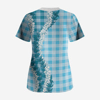 Blue Hawaii Palaka Scrub Top Hawaiian Honohono Lei