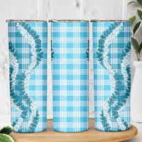 Blue Hawaii Palaka Skinny Tumbler Hawaiian Honohono Lei