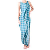 Blue Hawaii Palaka Tank Maxi Dress Hawaiian Honohono Lei