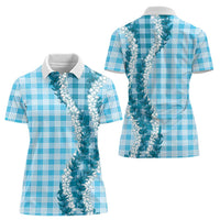 Blue Hawaii Palaka Women Polo Shirt Hawaiian Honohono Lei