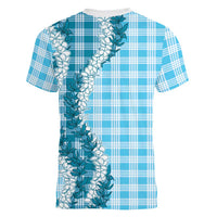 Blue Hawaii Palaka Women V-Neck T-Shirt Hawaiian Honohono Lei