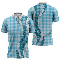 Blue Hawaii Palaka Zipper Polo Shirt Hawaiian Honohono Lei