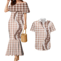 Beige Hawaii Palaka Couples Matching Mermaid Dress and Hawaiian Shirt Hawaiian Honohono Lei LT05 Beige - Polynesian Pride