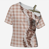 Beige Hawaii Palaka Cross Shoulder Shirt Hawaiian Honohono Lei