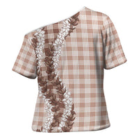 Beige Hawaii Palaka Cross Shoulder Shirt Hawaiian Honohono Lei