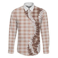 Beige Hawaii Palaka Family Matching Mermaid Dress and Hawaiian Shirt Hawaiian Honohono Lei LT05 Dad's Shirt - Long Sleeve Beige - Polynesian Pride