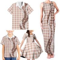 Beige Hawaii Palaka Family Matching Tank Maxi Dress and Hawaiian Shirt Hawaiian Honohono Lei LT05 - Polynesian Pride