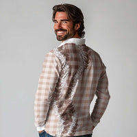 Beige Hawaii Palaka Long Sleeve Polo Shirt Hawaiian Honohono Lei