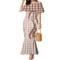 Beige Hawaii Palaka Mermaid Dress Hawaiian Honohono Lei