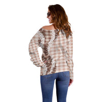 Beige Hawaii Palaka Off Shoulder Sweater Hawaiian Honohono Lei
