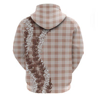 Beige Hawaii Palaka Zip Hoodie Hawaiian Honohono Lei