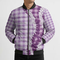 Violet Hawaii Palaka Bomber Puffer Jacket Hawaiian Honohono Lei