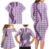 Violet Hawaii Palaka Family Matching Long Sleeve Bodycon Dress and Hawaiian Shirt Hawaiian Honohono Lei LT05 - Polynesian Pride
