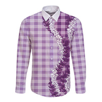 Violet Hawaii Palaka Long Sleeve Button Shirt Hawaiian Honohono Lei