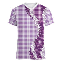 Violet Hawaii Palaka Women V-Neck T-Shirt Hawaiian Honohono Lei