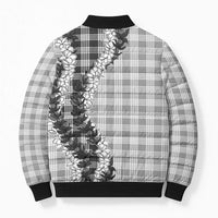 Gray Hawaii Palaka Bomber Puffer Jacket Hawaiian Honohono Lei