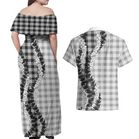 Gray Hawaii Palaka Couples Matching Off Shoulder Maxi Dress and Hawaiian Shirt Hawaiian Honohono Lei LT05 - Polynesian Pride