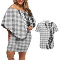 Gray Hawaii Palaka Couples Matching Off Shoulder Short Dress and Hawaiian Shirt Hawaiian Honohono Lei LT05 Gray - Polynesian Pride