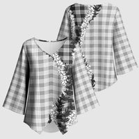Gray Hawaii Palaka Kimono Sleeve Blouse Hawaiian Honohono Lei