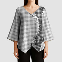 Gray Hawaii Palaka Kimono Sleeve Blouse Hawaiian Honohono Lei
