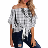 Gray Hawaii Palaka Off Shoulder Wrap Waist Top Hawaiian Honohono Lei LT05 - Polynesian Pride