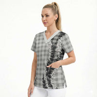Gray Hawaii Palaka Scrub Top Hawaiian Honohono Lei