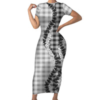 Gray Hawaii Palaka Short Sleeve Bodycon Dress Hawaiian Honohono Lei
