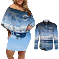New Zealand Wanaka Air Show Couples Matching Off Shoulder Short Dress and Long Sleeve Button Shirt With Maori Pattern