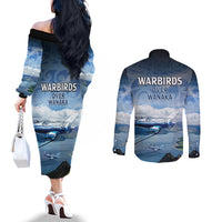 New Zealand Wanaka Air Show Couples Matching Off The Shoulder Long Sleeve Dress and Long Sleeve Button Shirt With Maori Pattern