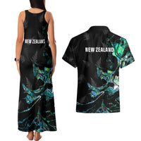 New Zealand Marathon Couples Matching Tank Maxi Dress and Hawaiian Shirt Silver Fern Paua Shell Simple Style LT05 - Polynesian Pride