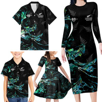 New Zealand Marathon Family Matching Long Sleeve Bodycon Dress and Hawaiian Shirt Silver Fern Paua Shell Simple Style LT05 - Polynesian Pride