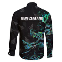 New Zealand Marathon Family Matching Off The Shoulder Long Sleeve Dress and Hawaiian Shirt Silver Fern Paua Shell Simple Style LT05 - Polynesian Pride