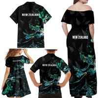 New Zealand Marathon Family Matching Off Shoulder Maxi Dress and Hawaiian Shirt Silver Fern Paua Shell Simple Style LT05 - Polynesian Pride