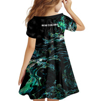 New Zealand Marathon Family Matching Off Shoulder Short Dress and Hawaiian Shirt Silver Fern Paua Shell Simple Style LT05 - Polynesian Pride