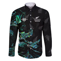 New Zealand Marathon Family Matching Tank Maxi Dress and Hawaiian Shirt Silver Fern Paua Shell Simple Style LT05 Dad's Shirt - Long Sleeve Black - Polynesian Pride