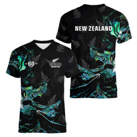 New Zealand Marathon Women V Neck T Shirt Silver Fern Paua Shell Simple Style