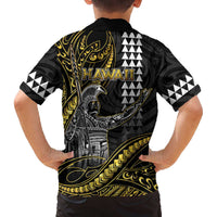 Hawaii King Kamehameha The Great Family Matching Off The Shoulder Long Sleeve Dress and Hawaiian Shirt Gold Tribal Tattoo LT05 - Polynesian Pride
