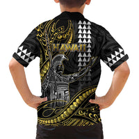 Hawaii King Kamehameha The Great Family Matching Off Shoulder Short Dress and Hawaiian Shirt Gold Tribal Tattoo LT05 - Polynesian Pride