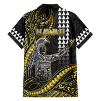 Hawaii King Kamehameha The Great Family Matching Off Shoulder Short Dress and Hawaiian Shirt Gold Tribal Tattoo LT05 - Polynesian Pride