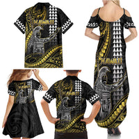 Hawaii King Kamehameha The Great Family Matching Summer Maxi Dress and Hawaiian Shirt Gold Tribal Tattoo LT05 - Polynesian Pride
