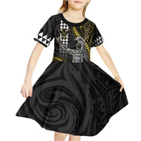 Hawaii King Kamehameha The Great Kid Short Sleeve Dress Gold Tribal Tattoo