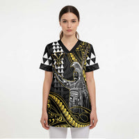 Hawaii King Kamehameha The Great Scrub Top Gold Tribal Tattoo - Polynesian Pride