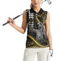 Hawaii King Kamehameha The Great Women Sleeveless Polo Shirt Gold Tribal Tattoo LT05 - Polynesian Pride