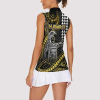 Hawaii King Kamehameha The Great Women Sleeveless Polo Shirt Gold Tribal Tattoo LT05 - Polynesian Pride