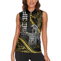 Hawaii King Kamehameha The Great Women Sleeveless Polo Shirt Gold Tribal Tattoo LT05 - Polynesian Pride