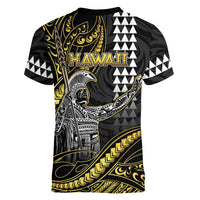 Hawaii King Kamehameha The Great Women V-Neck T-Shirt Gold Tribal Tattoo LT05 - Polynesian Pride